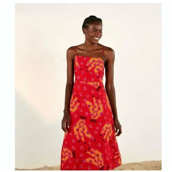 House of Harlow 1960 x Revolve Red Geometric Abstract Banana Print Midi Dress - Picture 1 of 10